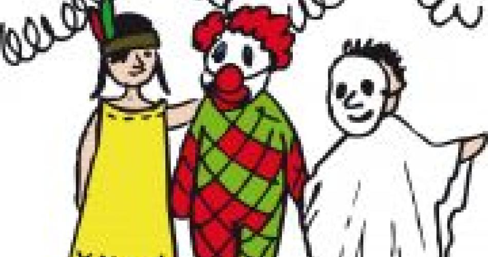 Clipart, 3 verkleidete Kinder, Indianerin, Clown und Geist
