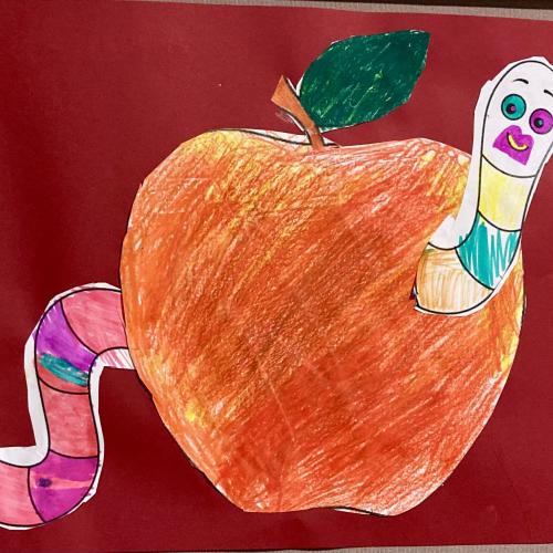 Zeichnung: Wurm im Apfel